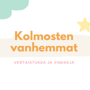 Kuva, jossa teksti "Kolmosten vanhemmat, vertaistukea ja vinkkejä". Taustalla Hempeän vihreä pilvi ja keltainen tähti.