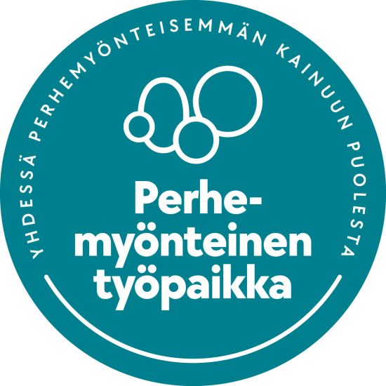 Perhemyönteinen työpaikka. Työn ja perheen Kainuu-hankkeen logo.