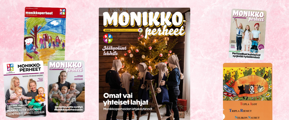 Monikkoperheet-lehden erilaisia kansikuvia vuosien varrelta.