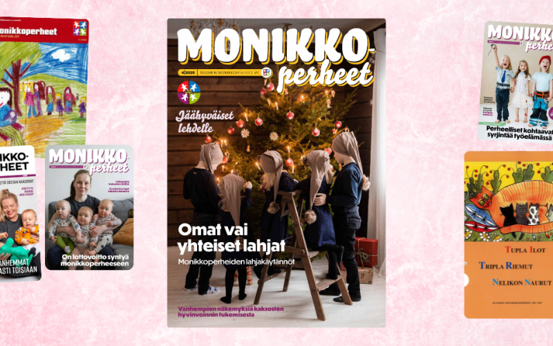 Monikkoperheet-lehden erilaisia kansikuvia vuosien varrelta.