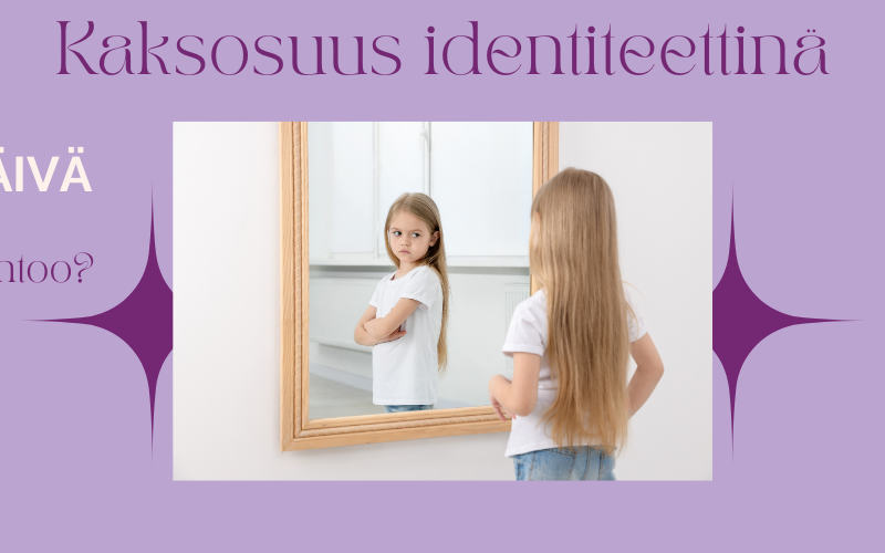 Kaksosten päivä 2026, Kaksosuus identiteettinä, kuvassa tyttö katsoo peilikuvaansa.