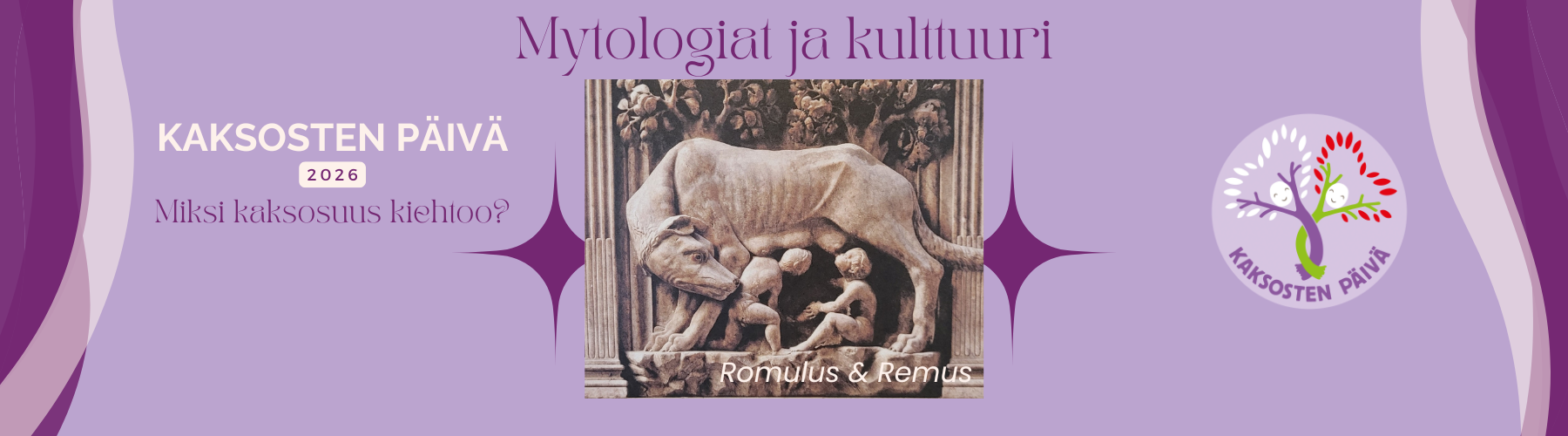 Kaksosten päivä 2026, Myytit ja kulttuuri, kuvassa Romulus ja Remus patsas.