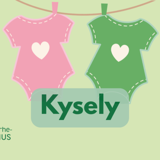 piirroskuva pinkistä ja vihreästä potkupuvusta, joissa sydänkuvio keskellä. Teksti kysely.